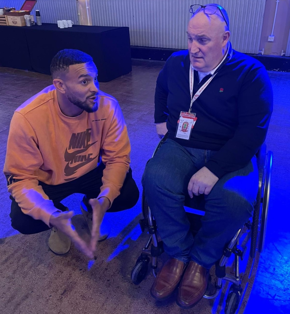 England Rugby Star Jonathan Joseph meets IPF members at the Rec, Bath