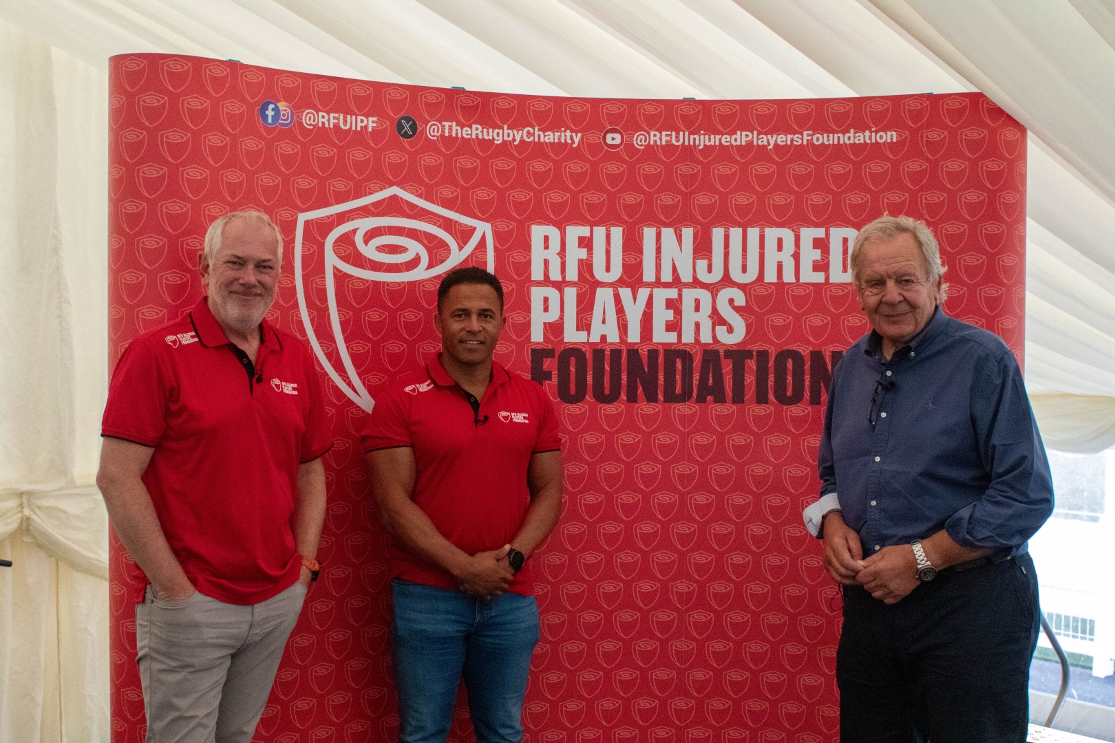 Nick Mullins Jason Robinson and Sir Bill Beaumont at Lymm RFC for the RFU Injured Players Foundation